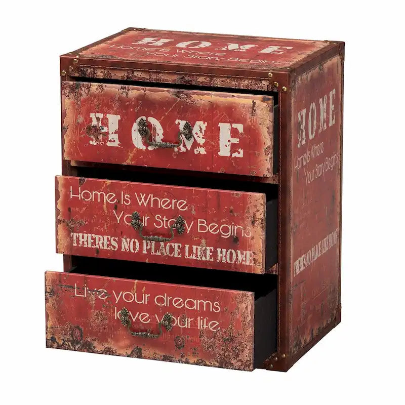 Baule contenitore rosso vintage in similpelle a 3 cassetti, singolo
