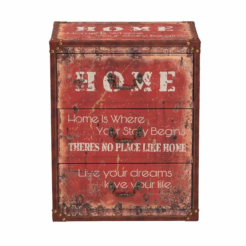 Baule contenitore rosso vintage in similpelle a 3 cassetti, singolo