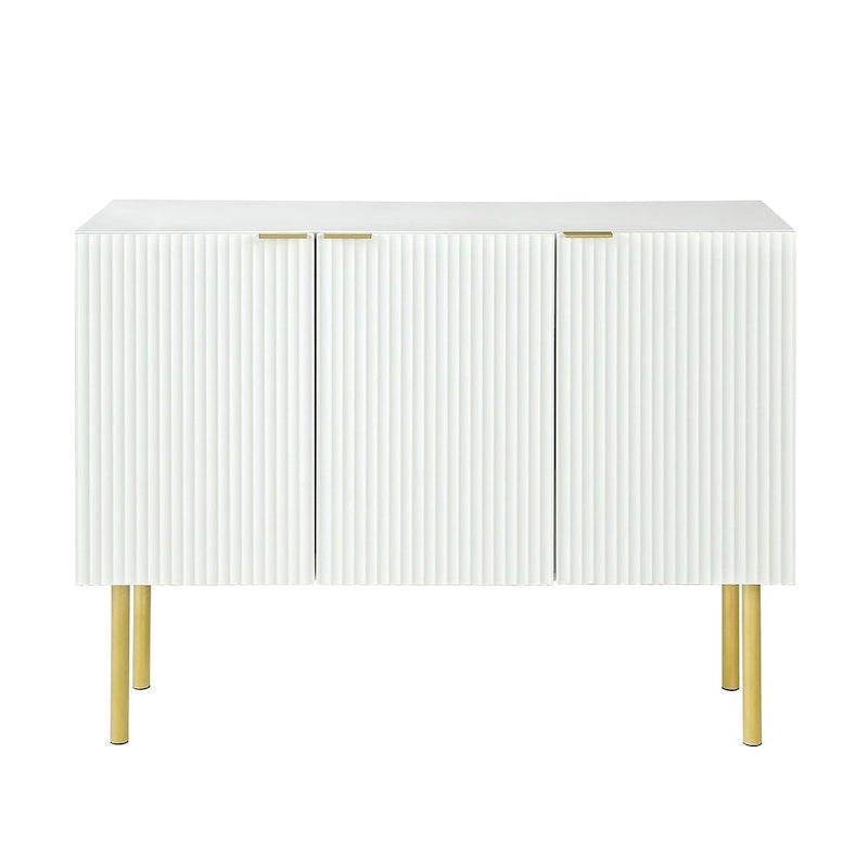 Credenza bianca/nera da 47" a 3 ante con gambe dorate e ripiani regolabili