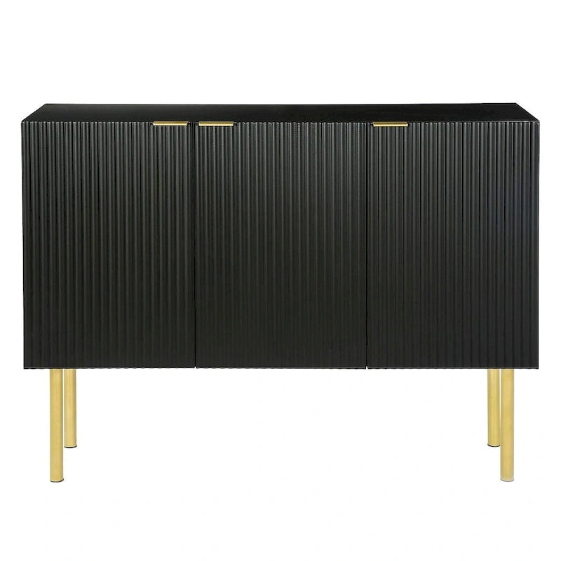Credenza bianca/nera da 47" a 3 ante con gambe dorate e ripiani regolabili