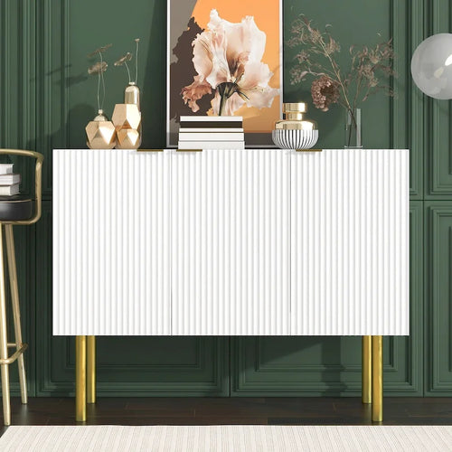 Credenza bianca/nera da 47" a 3 ante con gambe dorate e ripiani regolabili