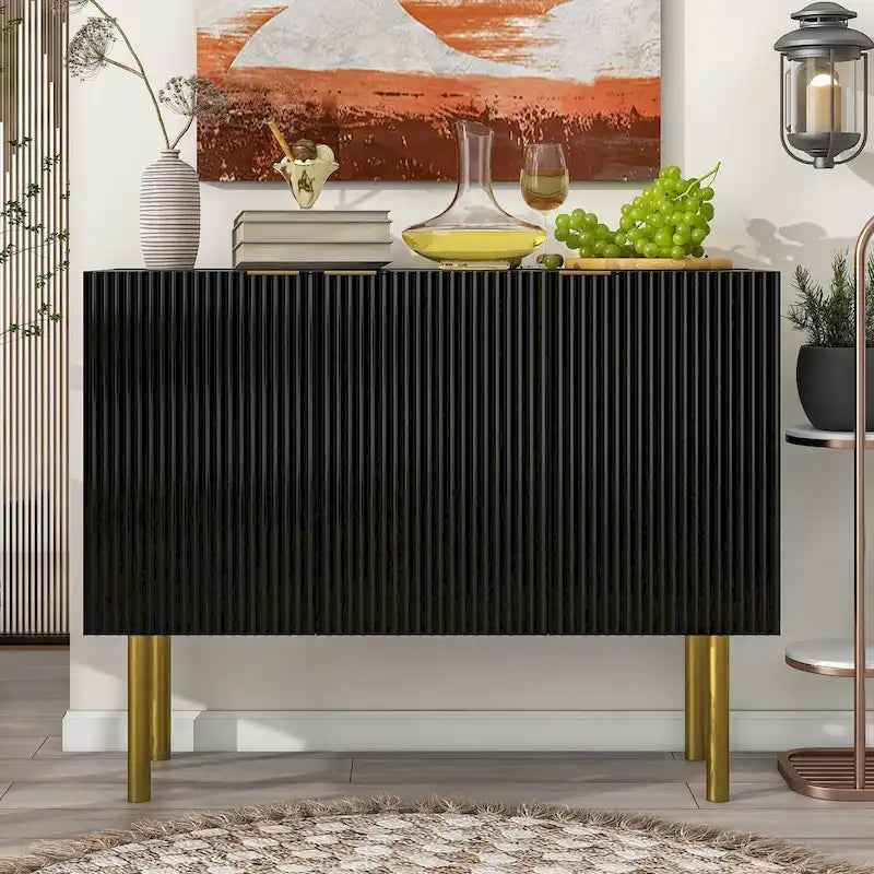 Credenza bianca/nera da 47" a 3 ante con gambe dorate e ripiani regolabili
