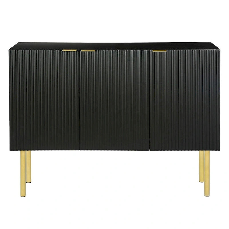 Credenza bianca/nera da 47" a 3 ante con gambe dorate e ripiani regolabili