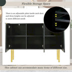 Credenza bianca/nera da 47" a 3 ante con gambe dorate e ripiani regolabili