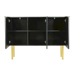 Credenza bianca/nera da 47" a 3 ante con gambe dorate e ripiani regolabili