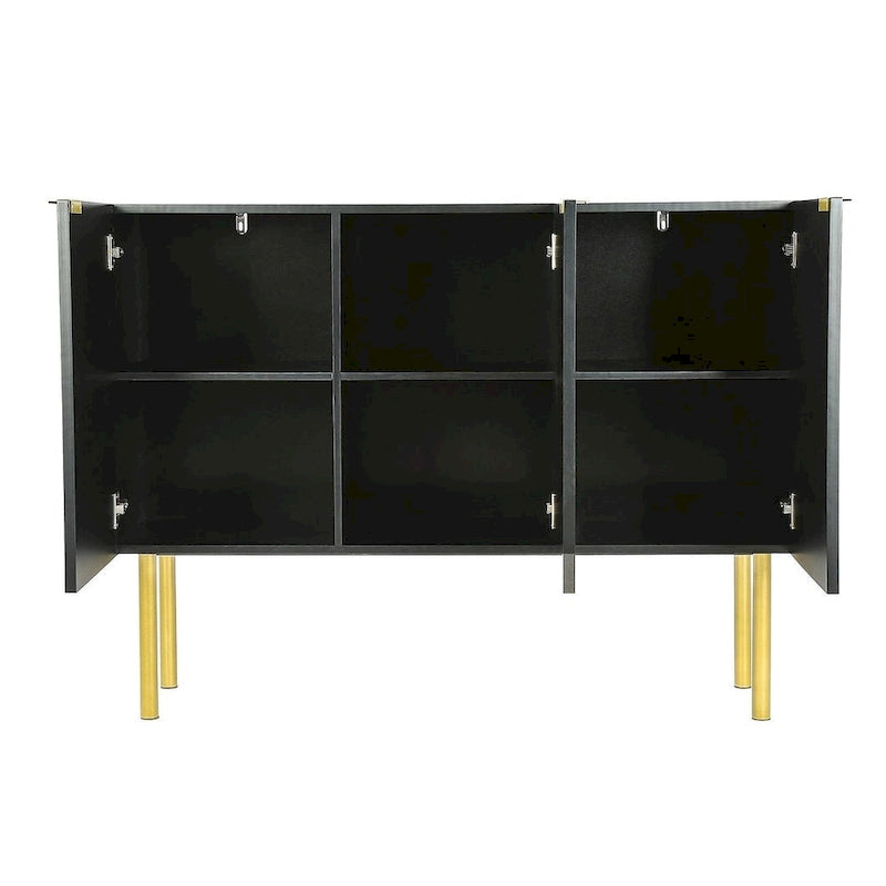 Credenza bianca/nera da 47" a 3 ante con gambe dorate e ripiani regolabili