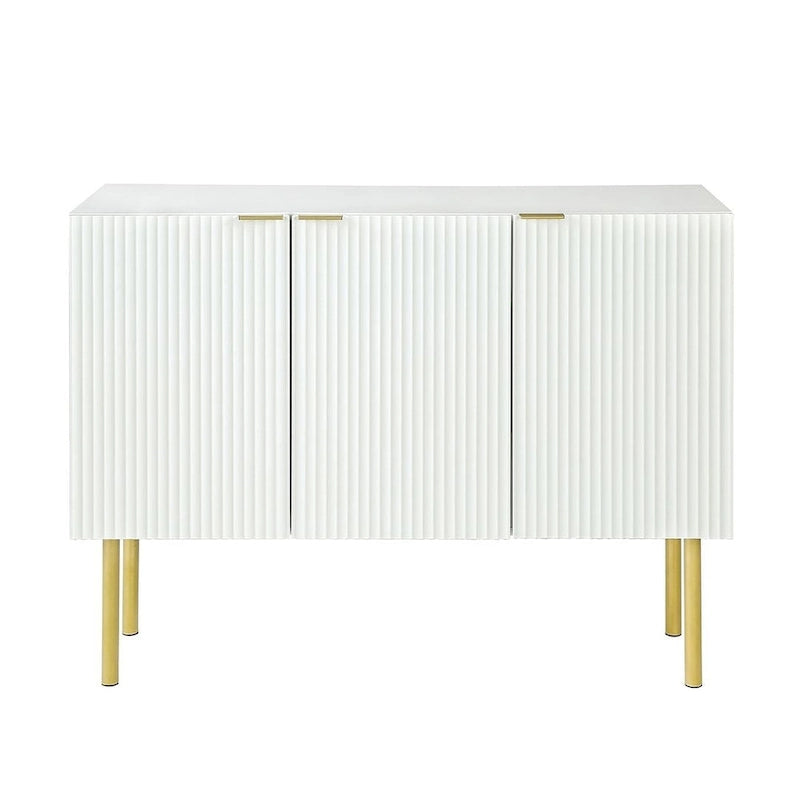 Credenza bianca/nera da 47" a 3 ante con gambe dorate e ripiani regolabili