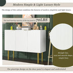 Credenza bianca/nera da 47" a 3 ante con gambe dorate e ripiani regolabili