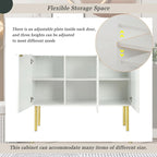Credenza bianca/nera da 47" a 3 ante con gambe dorate e ripiani regolabili