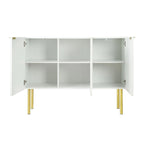 Credenza bianca/nera da 47" a 3 ante con gambe dorate e ripiani regolabili