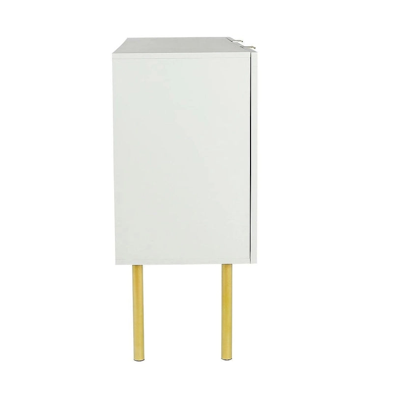 Credenza bianca/nera da 47" a 3 ante con gambe dorate e ripiani regolabili