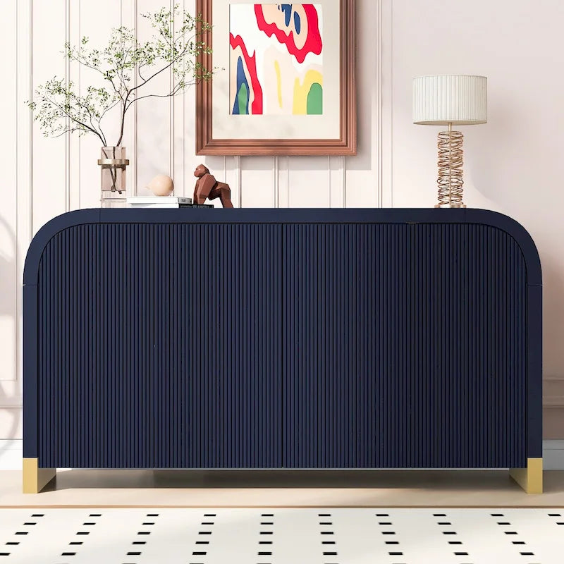 Mobile contenitore a 4 ante con pannelli ondulati – Blu navy / Bianco / Nero, ripiani regolabili, per 1 stanza