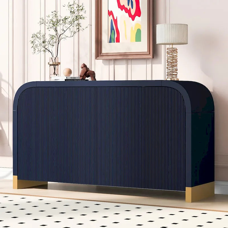 Mobile contenitore a 4 ante con pannelli ondulati – Blu navy / Bianco / Nero, ripiani regolabili, per 1 stanza