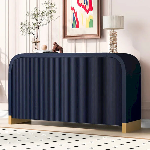 Mobile contenitore a 4 ante con pannelli ondulati – Blu navy / Bianco / Nero, ripiani regolabili, per 1 stanza