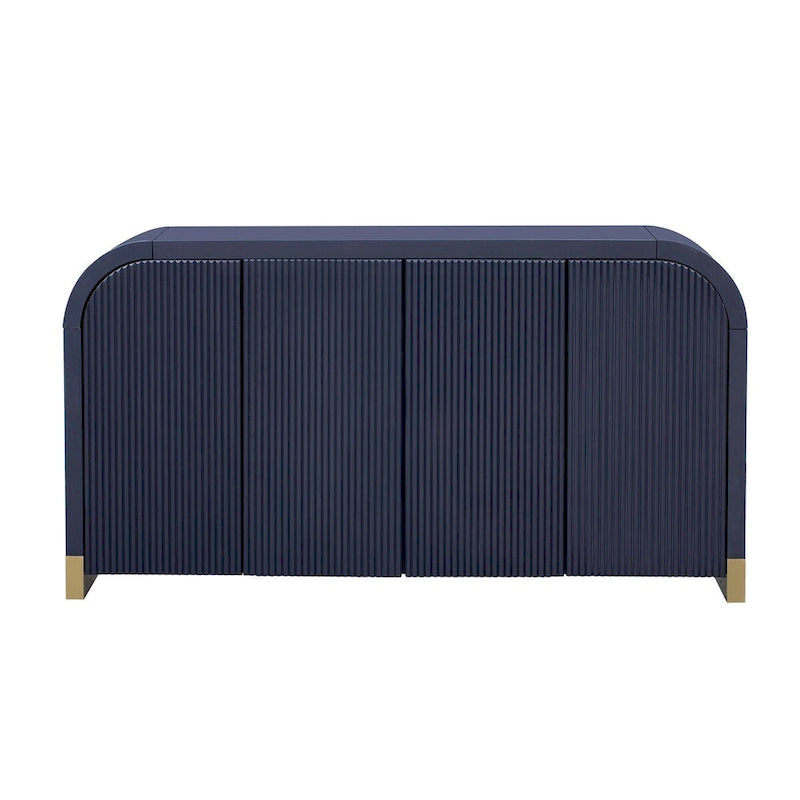 Mobile contenitore a 4 ante con pannelli ondulati – Blu navy / Bianco / Nero, ripiani regolabili, per 1 stanza