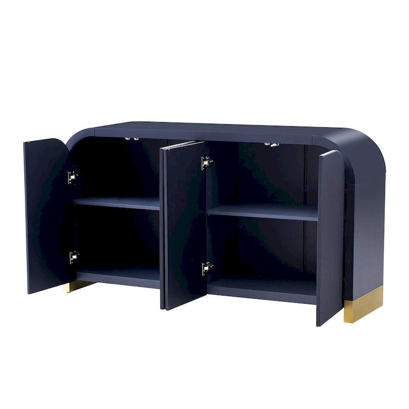 Mobile contenitore a 4 ante con pannelli ondulati – Blu navy / Bianco / Nero, ripiani regolabili, per 1 stanza