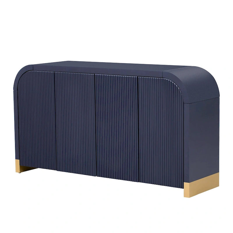 Mobile contenitore a 4 ante con pannelli ondulati – Blu navy / Bianco / Nero, ripiani regolabili, per 1 stanza