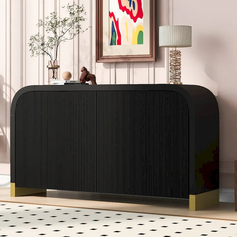 Mobile contenitore a 4 ante con pannelli ondulati – Blu navy / Bianco / Nero, ripiani regolabili, per 1 stanza
