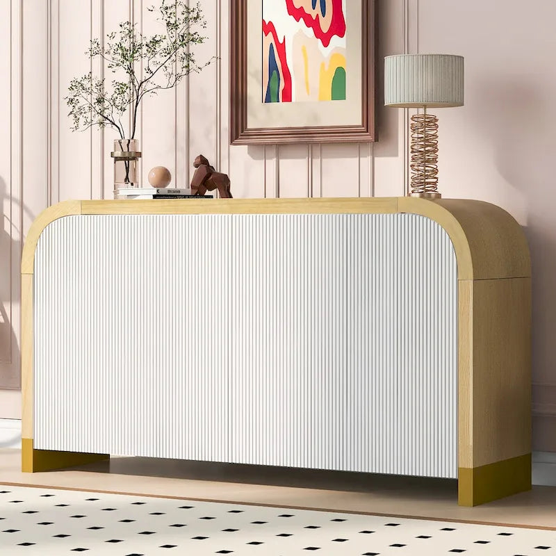 Mobile contenitore a 4 ante con pannelli ondulati – Blu navy / Bianco / Nero, ripiani regolabili, per 1 stanza
