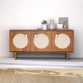 Credenza ampia in noce e ottone con ante in tessuto – Stile Mid-Century, montaggio per 1 persona