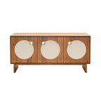 Credenza ampia in noce e ottone con ante in tessuto – Stile Mid-Century, montaggio per 1 persona