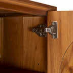 Credenza ampia in noce e ottone con ante in tessuto – Stile Mid-Century, montaggio per 1 persona