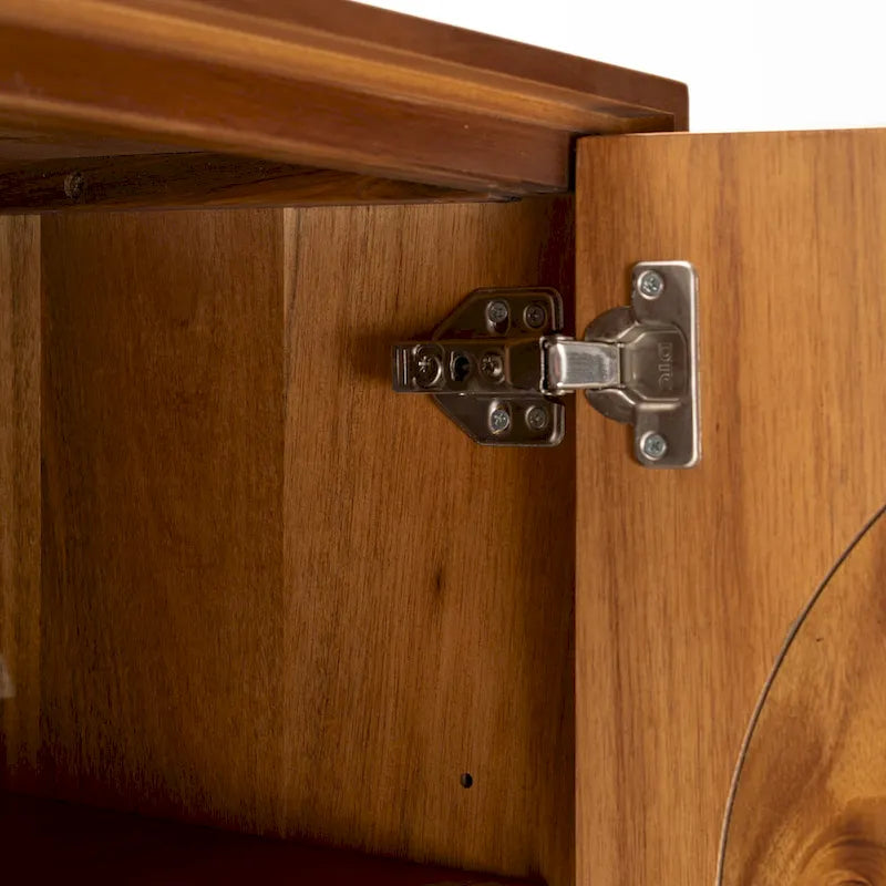 Credenza ampia in noce e ottone con ante in tessuto – Stile Mid-Century, montaggio per 1 persona