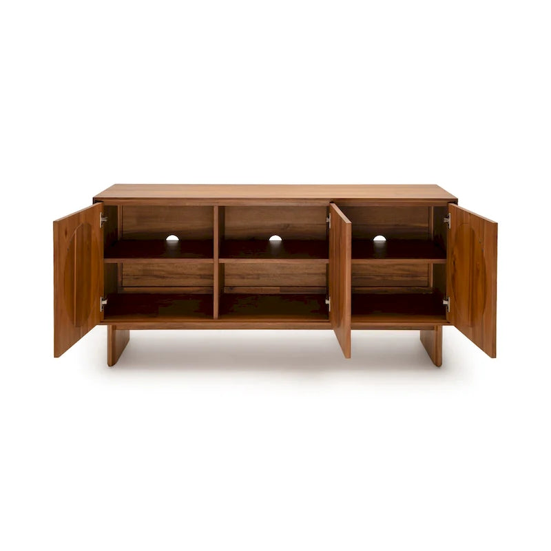 Credenza ampia in noce e ottone con ante in tessuto – Stile Mid-Century, montaggio per 1 persona