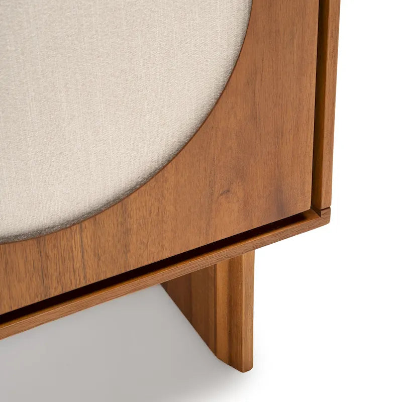 Credenza ampia in noce e ottone con ante in tessuto – Stile Mid-Century, montaggio per 1 persona