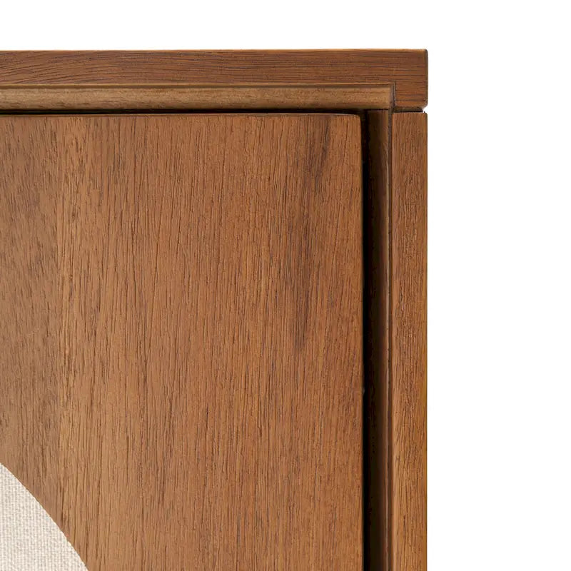 Credenza ampia in noce e ottone con ante in tessuto – Stile Mid-Century, montaggio per 1 persona