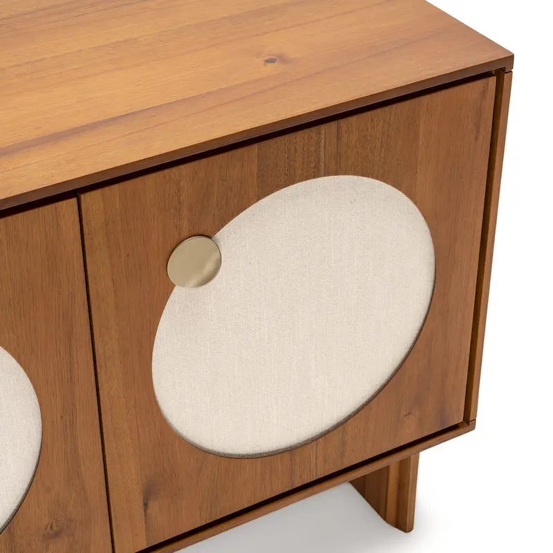 Credenza ampia in noce e ottone con ante in tessuto – Stile Mid-Century, montaggio per 1 persona