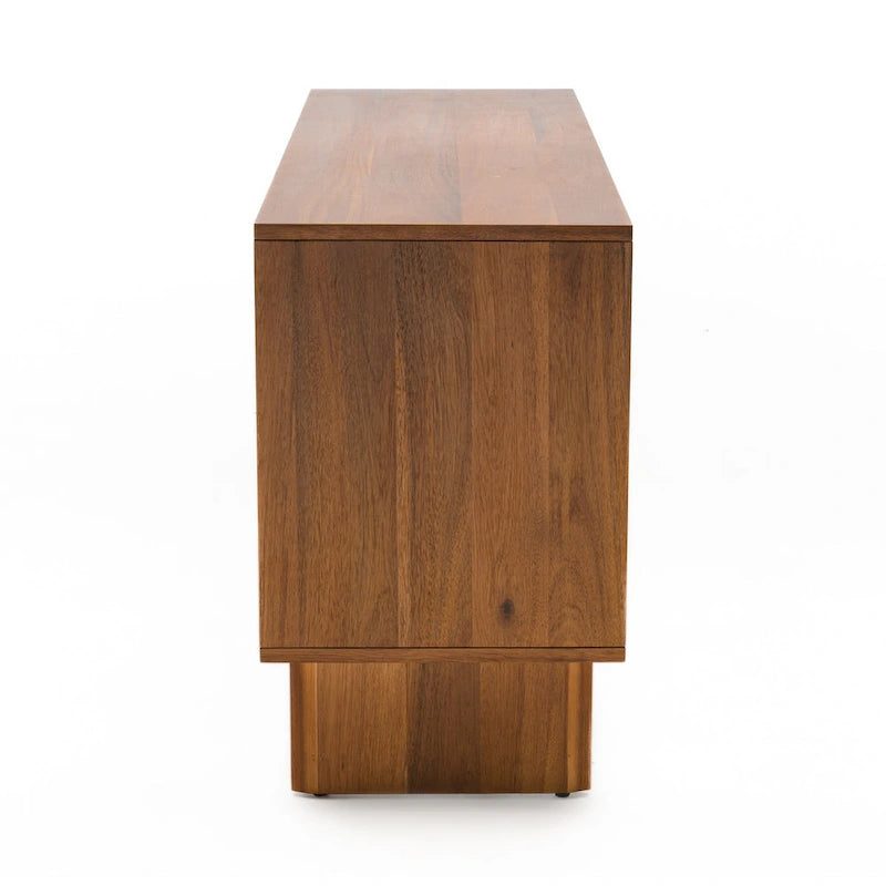 Credenza ampia in noce e ottone con ante in tessuto – Stile Mid-Century, montaggio per 1 persona