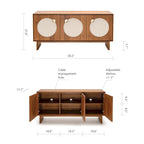 Credenza ampia in noce e ottone con ante in tessuto – Stile Mid-Century, montaggio per 1 persona