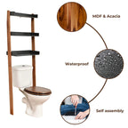 Scaffale a Scala da Bagno Sopra il WC in Legno Naturale e Grigio con 3 Ripiani – Montaggio da 1 Persona