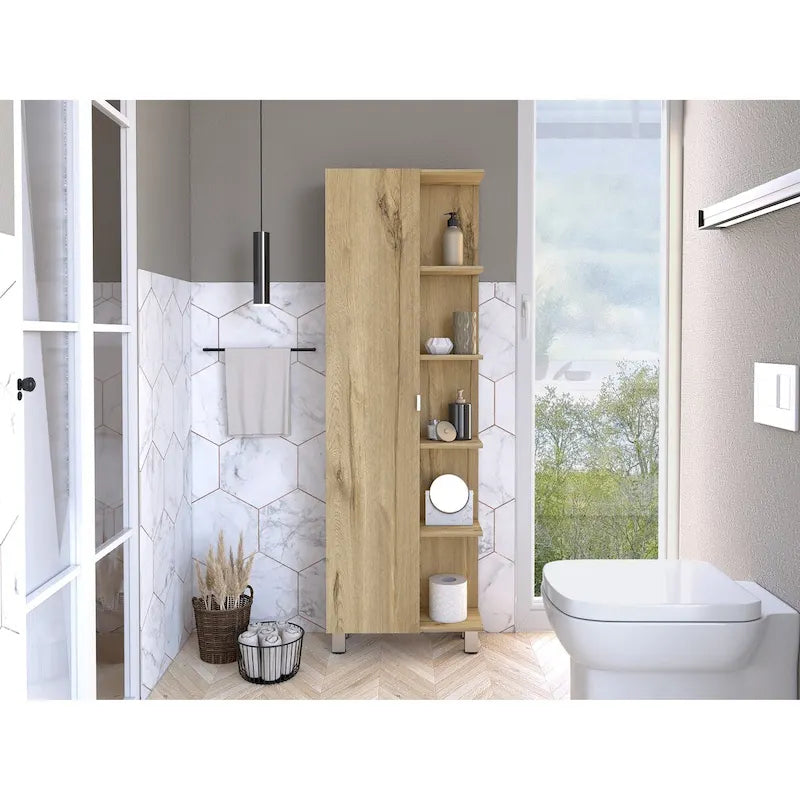Mobiletto portabiancheria da terra beige/grigio con 4 ripiani interni e 5 esterni