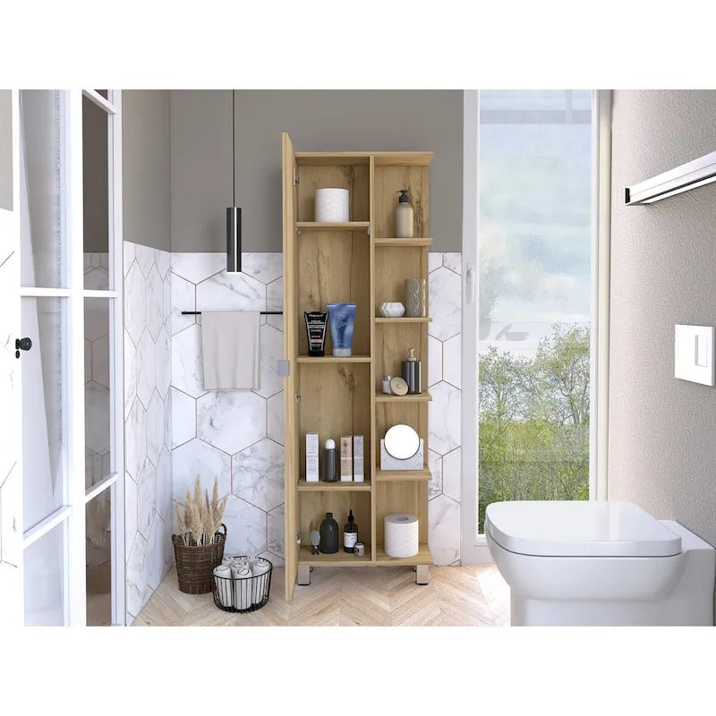 Mobiletto portabiancheria da terra beige/grigio con 4 ripiani interni e 5 esterni