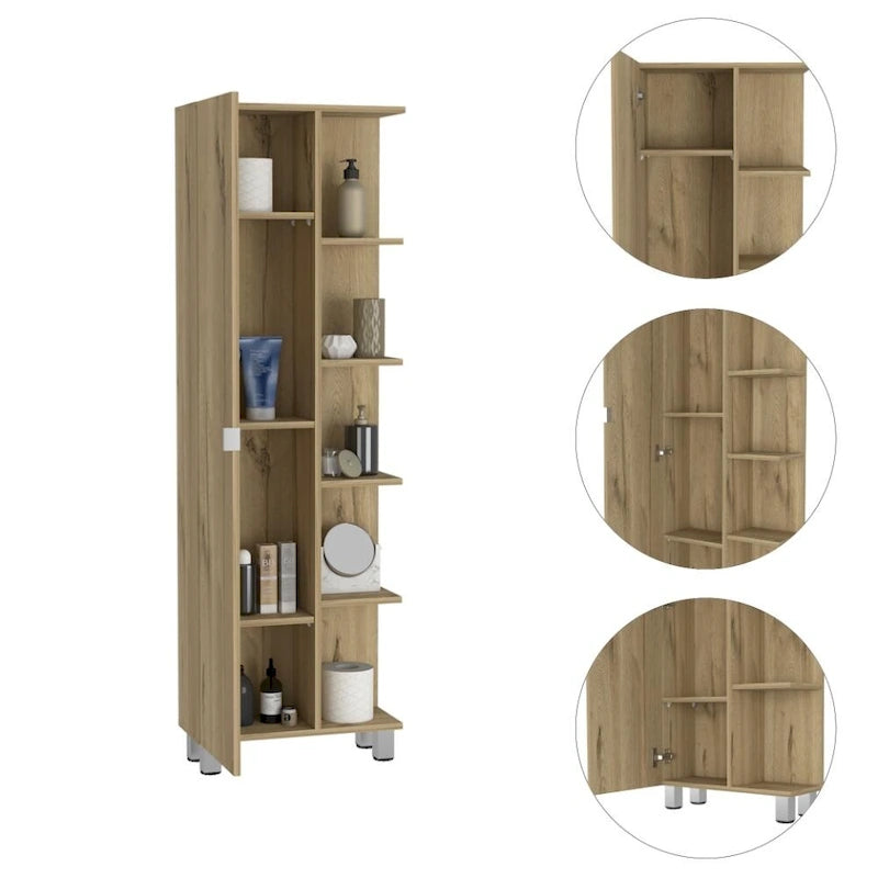 Mobiletto portabiancheria da terra beige/grigio con 4 ripiani interni e 5 esterni