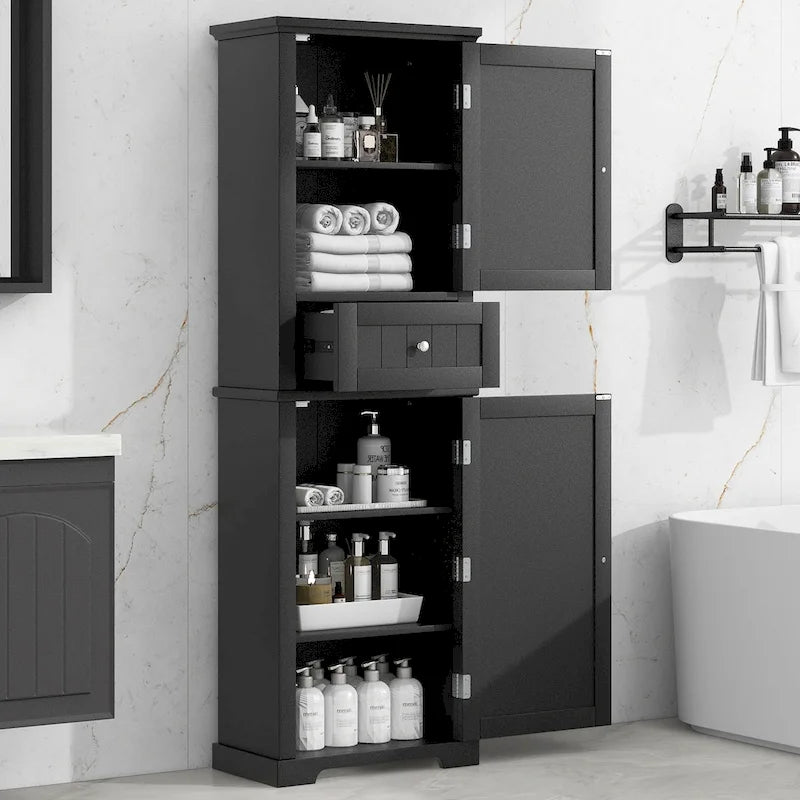 Mobiletto da bagno autoportante bianco/nero/grigio con cassetto e ripiano regolabile