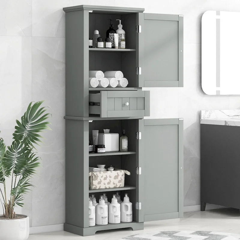 Mobiletto da bagno autoportante bianco/nero/grigio con cassetto e ripiano regolabile