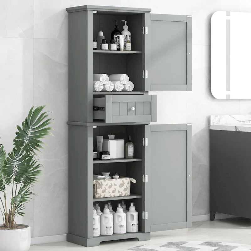 Mobiletto da bagno autoportante bianco/nero/grigio con cassetto e ripiano regolabile