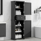 Mobiletto da bagno autoportante bianco/nero/grigio con cassetto e ripiano regolabile