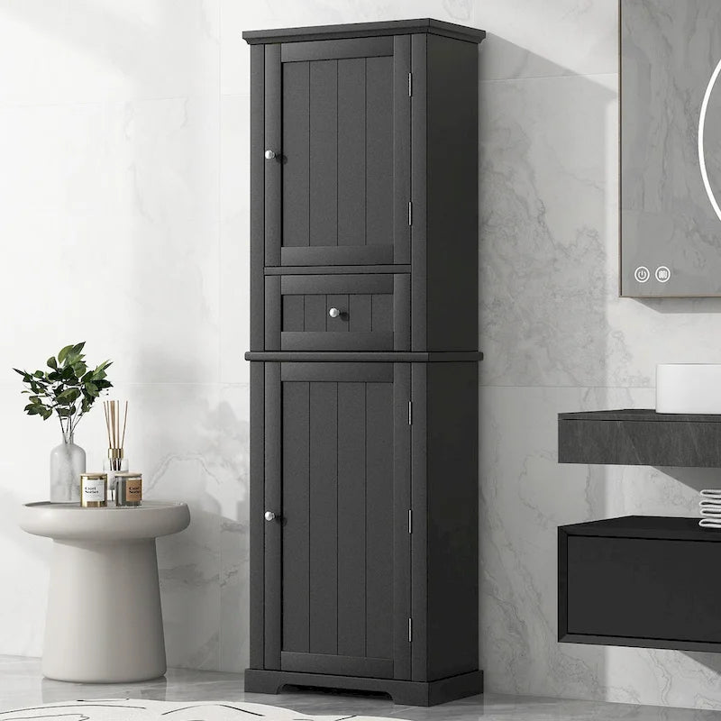 Mobiletto da bagno autoportante bianco/nero/grigio con cassetto e ripiano regolabile