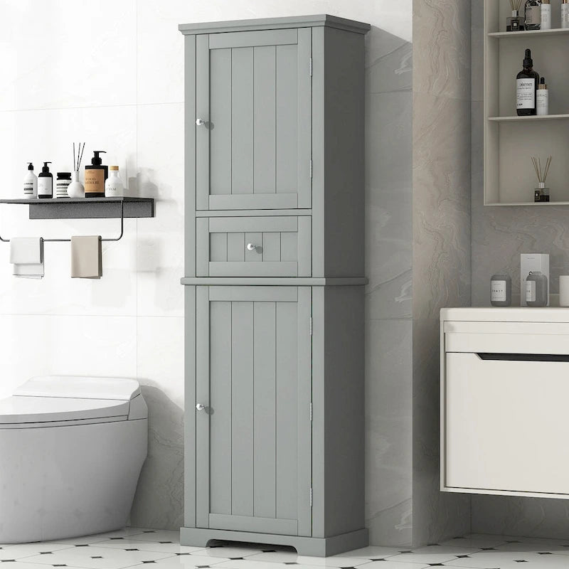 Mobiletto da bagno autoportante bianco/nero/grigio con cassetto e ripiano regolabile