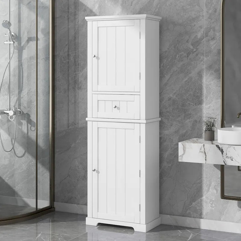 Mobiletto da bagno autoportante bianco/nero/grigio con cassetto e ripiano regolabile