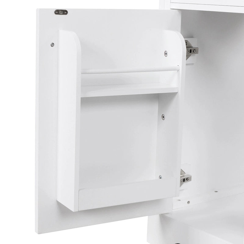 Mobile bagno bianco a lavabo singolo con lavello in ceramica, 1 anta e 2 cassetti