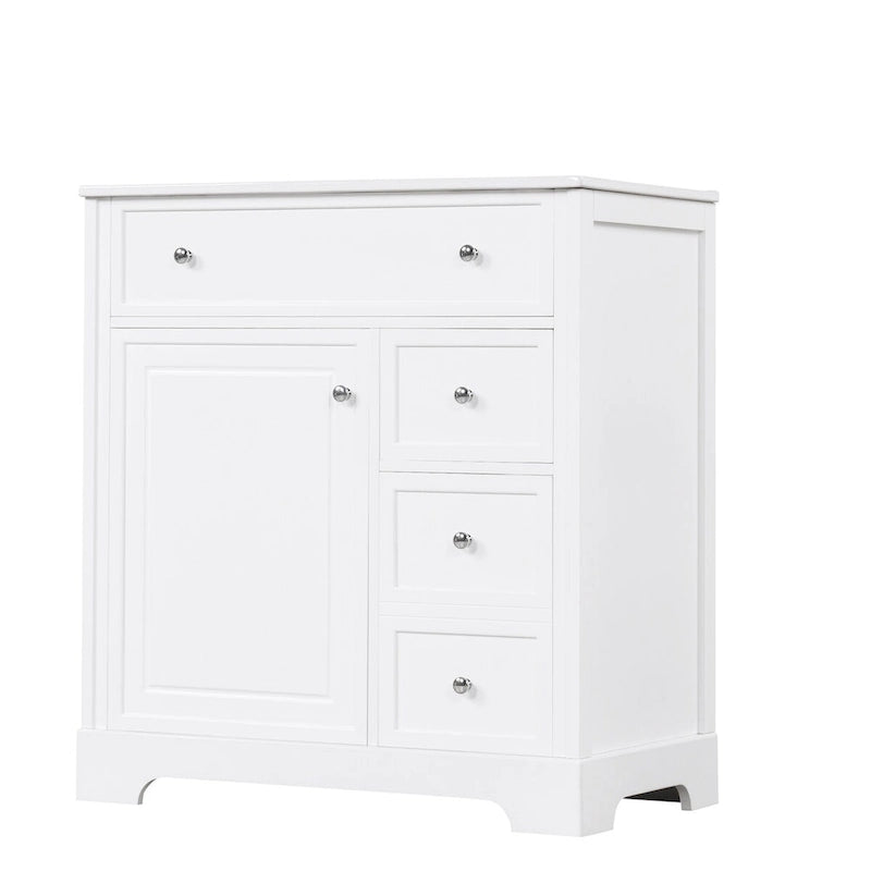 Mobile bagno bianco a lavabo singolo con lavello in ceramica, 1 anta e 2 cassetti