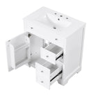 Mobile bagno bianco a lavabo singolo con lavello in ceramica, 1 anta e 2 cassetti