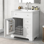 Mobile bagno bianco a lavabo singolo con lavello in ceramica, 1 anta e 2 cassetti