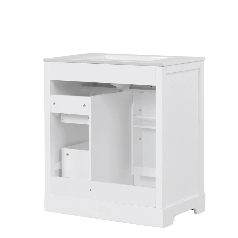 Mobile bagno bianco a lavabo singolo con lavello in ceramica, 1 anta e 2 cassetti