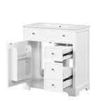 Mobile bagno bianco a lavabo singolo con lavello in ceramica, 1 anta e 2 cassetti